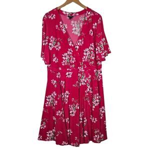 Torrid Pink Floral Mini Studio Knit Faux Wrap Dress
